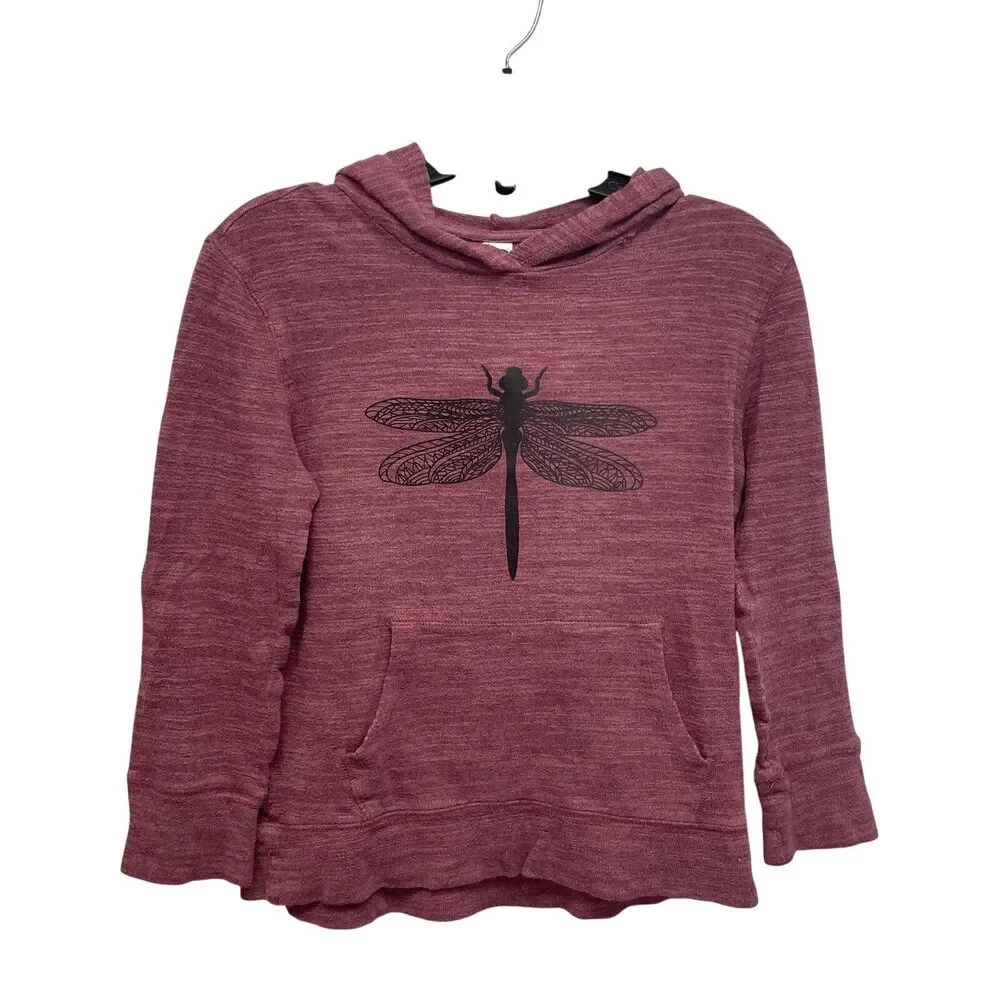 Upcycled Hand Printed Kids Medium Dragonfly Lightweight Sweatshirt Hoodie